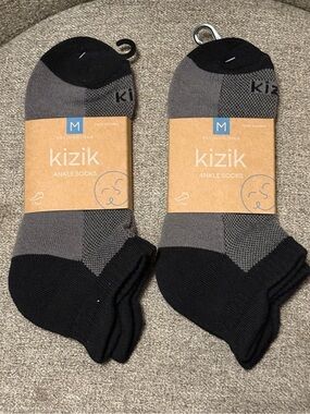 Kizik Gray & Black Hands Free Unisex Ankle Socks - 2 Pairs, size M (see sizing)*